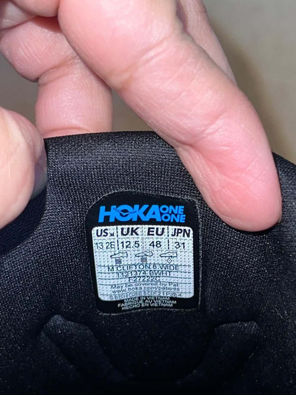 HOKA One One Clifton 8 Wide Black White Men's Running Shoes Size 13 2E - Picture 4 of 11